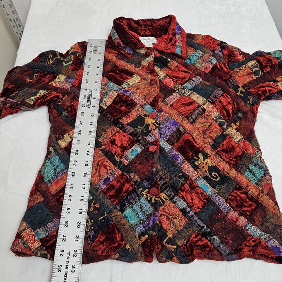 Coldwater Creek Womens Embroidered Patchwork Jacket Large Velvet Tapestry Red - Picture 4 of 7